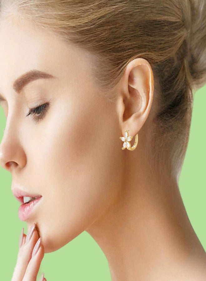 WSKFLY Gold Plated Flower Huggie Earrings with Zircon Crystals, Dainty Floral Hoop Earrings for Women, Elegant Jewelry Gift - Image 4